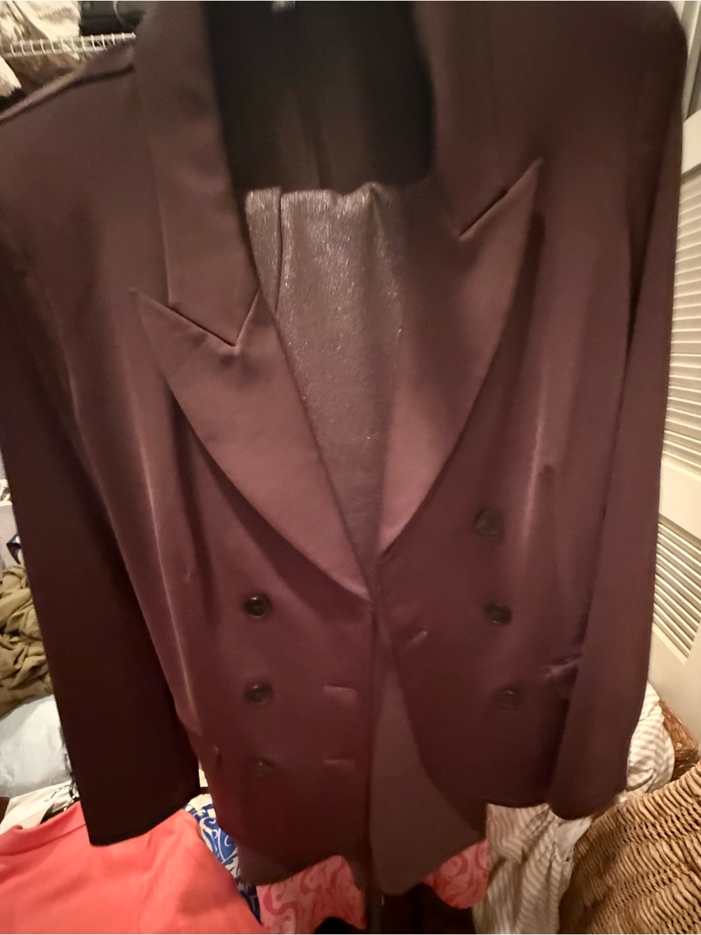 Express Double-Breasted Deep Plum Satin Blazer